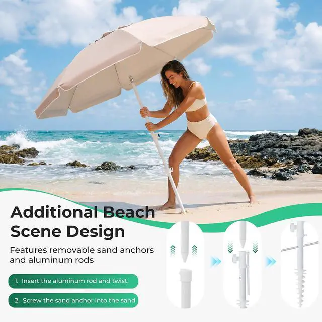 Alt view image 2 of 7 - JEAREY 6.5ft Portable Beach Shade Sports Umbrella with Stand, Beige | Lightweight Sun Protection Free Standing Portable Umbrella for Outdoor Sports, Camping, Fishing, Beach