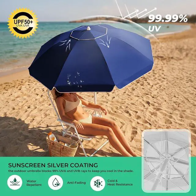 Alt view image 7 of 7 - JEAREY 6.5ft Portable Beach Shade Sports Umbrella with Stand, Royal Blue | Lightweight Sun Protection Free Standing Portable Umbrella for Outdoor Sports, Camping, Fishing, Beach