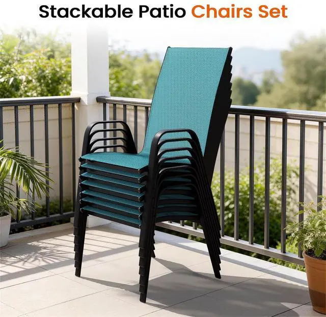 Alt view image 7 of 7 - JEAREY Patio Dining Chairs Set of 4, Outdoor Stackable Dining Furniture Set, All Weather Dining Set for Lawn, Garden, Backyard, Poolside, Peacock Blue