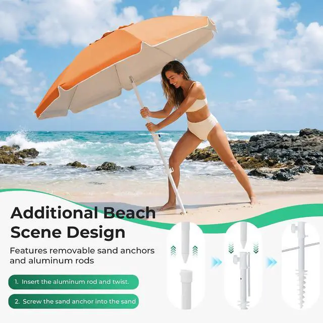 Alt view image 2 of 7 - JEAREY 6.5ft Sun Shade Umbrellas, Portable Umbrella with Stand, Lightweight Sun Protection Free Standing Sport Umbrella for Outdoor Sports, Camping, Fishing, Patio, Beach, Sun Orange