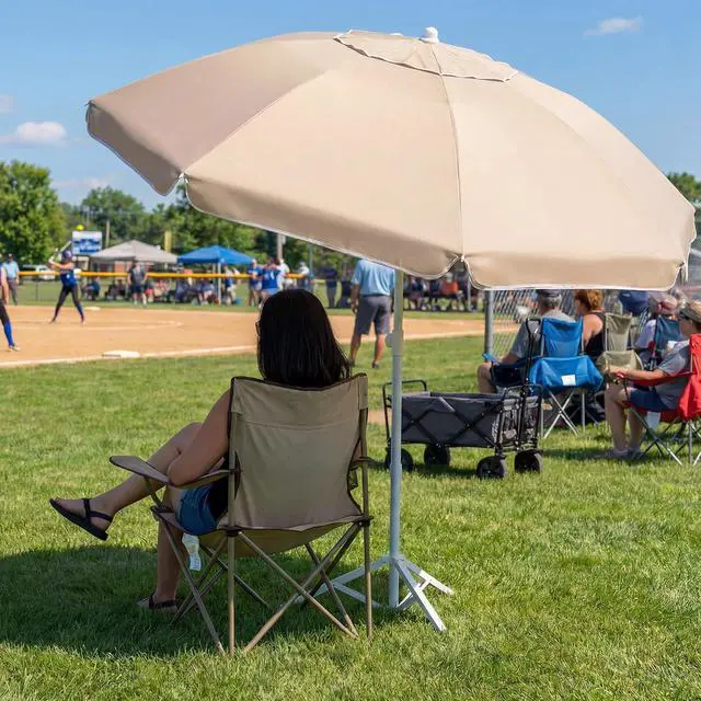 Alt view image 6 of 7 - JEAREY 6.5ft Portable Beach Shade Sports Umbrella with Stand, Beige | Lightweight Sun Protection Free Standing Portable Umbrella for Outdoor Sports, Camping, Fishing, Beach