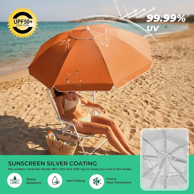 Alt view image 7 of 7 - JEAREY 6.5ft Sun Shade Umbrellas, Portable Umbrella with Stand, Lightweight Sun Protection Free Standing Sport Umbrella for Outdoor Sports, Camping, Fishing, Patio, Beach, Sun Orange