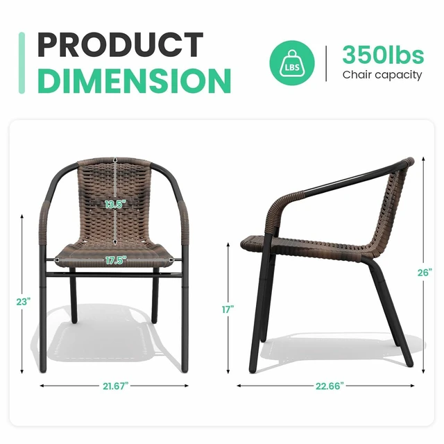 Alt view image 3 of 7 - JEAREY Outdoor Patio Rattan Dining Chairs Set of 4, All Weather Stackable Dining Chairs for Lawn, Restaurant, Garden, Brown