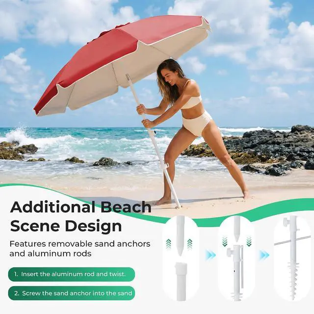 Alt view image 2 of 7 - JEAREY 6.5ft Portable Beach Shade Sports Umbrella with Stand, Red | Lightweight Sun Protection Free Standing Portable Umbrella for Outdoor Sports, Camping, Fishing, Beach