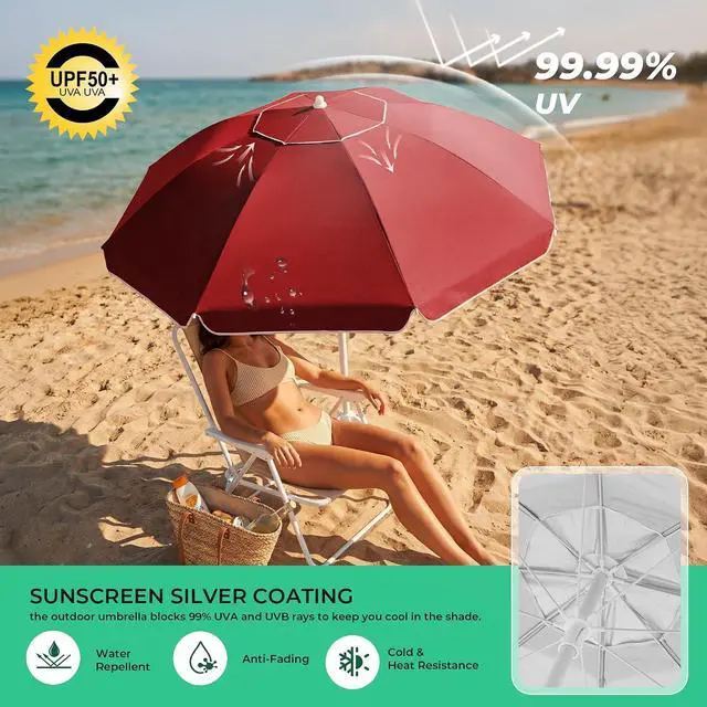 Alt view image 7 of 7 - JEAREY 6.5ft Portable Beach Shade Sports Umbrella with Stand, Red | Lightweight Sun Protection Free Standing Portable Umbrella for Outdoor Sports, Camping, Fishing, Beach