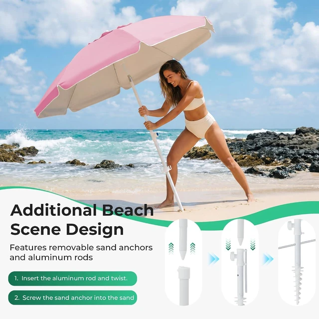 Alt view image 2 of 7 - JEAREY 6.5ft Sun Shade Umbrellas, Portable Umbrella with Stand, Lightweight Sun Protection Free Standing Sport Umbrella for Outdoor Sports, Camping, Fishing, Patio, Beach, Sakura Pink