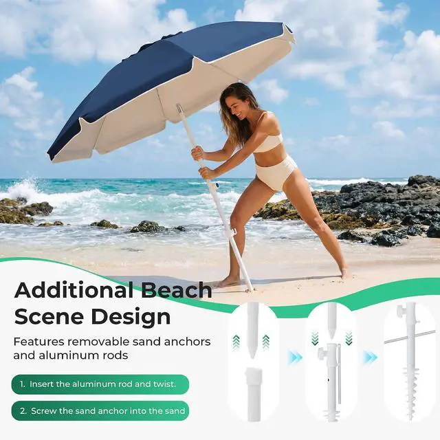 Alt view image 2 of 7 - JEAREY 6.5ft Portable Beach Shade Sports Umbrella with Stand, Navy | Lightweight Sun Protection Free Standing Portable Umbrella for Outdoor Sports, Camping, Fishing, Beach