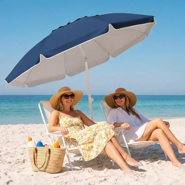 Alt view image 5 of 7 - JEAREY 6.5ft Portable Beach Shade Sports Umbrella with Stand, Navy | Lightweight Sun Protection Free Standing Portable Umbrella for Outdoor Sports, Camping, Fishing, Beach