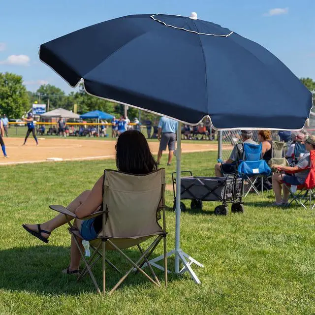 Alt view image 6 of 7 - JEAREY 6.5ft Portable Beach Shade Sports Umbrella with Stand, Navy | Lightweight Sun Protection Free Standing Portable Umbrella for Outdoor Sports, Camping, Fishing, Beach