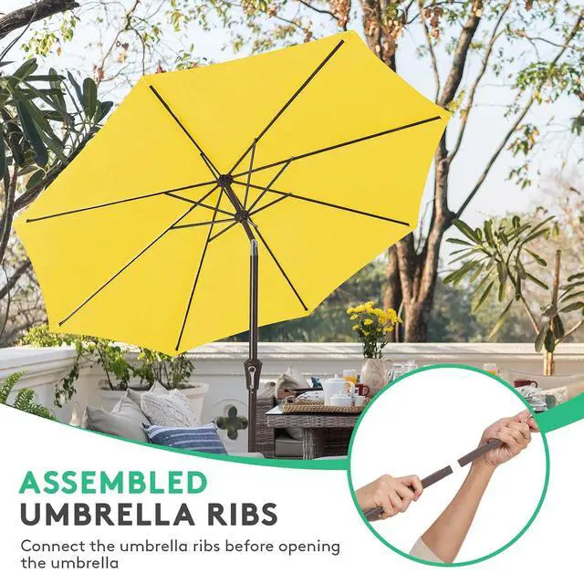 Alt view image 4 of 7 - JEAREY 10 ft Outdoor Patio Umbrella w/Tilt and Crank, Yellow | 8 Sturdy Ribs Market Umbrella UV Protection Waterproof Provides Comfortable Shade for Garden, Deck, Backyard, Pool