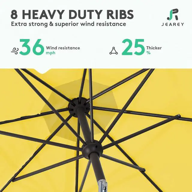 Alt view image 5 of 7 - JEAREY 10 ft Outdoor Patio Umbrella w/Tilt and Crank, Yellow | 8 Sturdy Ribs Market Umbrella UV Protection Waterproof Provides Comfortable Shade for Garden, Deck, Backyard, Pool