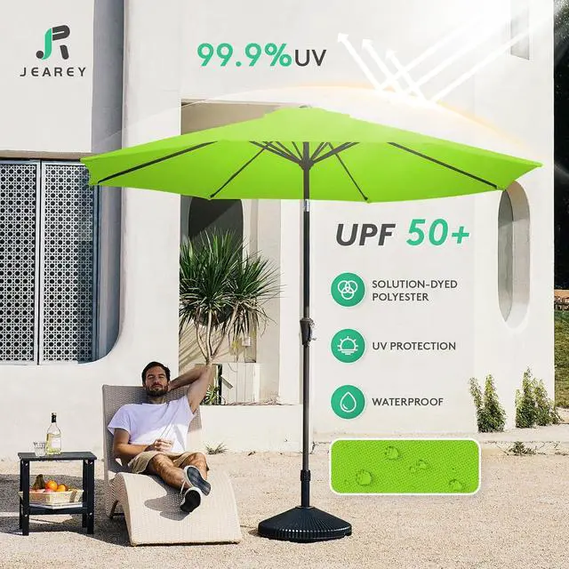 Alt view image 3 of 7 - JEAREY 10 ft Outdoor Patio Umbrella w/Tilt and Crank, Apple Green | 8 Sturdy Ribs Market Umbrella UV Protection Waterproof Provides Comfortable Shade for Garden, Deck, Backyard, Pool