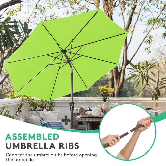 Alt view image 4 of 7 - JEAREY 10 ft Outdoor Patio Umbrella w/Tilt and Crank, Apple Green | 8 Sturdy Ribs Market Umbrella UV Protection Waterproof Provides Comfortable Shade for Garden, Deck, Backyard, Pool