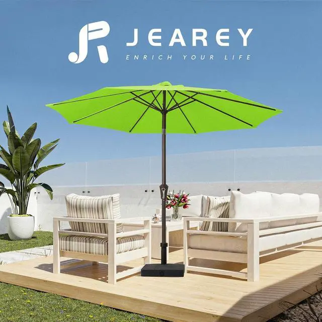 Alt view image 6 of 7 - JEAREY 10 ft Outdoor Patio Umbrella w/Tilt and Crank, Apple Green | 8 Sturdy Ribs Market Umbrella UV Protection Waterproof Provides Comfortable Shade for Garden, Deck, Backyard, Pool