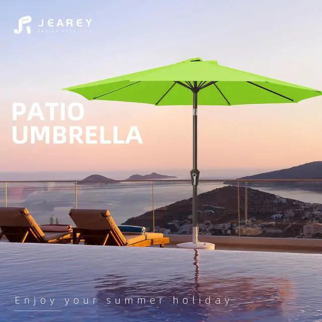 Alt view image 7 of 7 - JEAREY 10 ft Outdoor Patio Umbrella w/Tilt and Crank, Apple Green | 8 Sturdy Ribs Market Umbrella UV Protection Waterproof Provides Comfortable Shade for Garden, Deck, Backyard, Pool