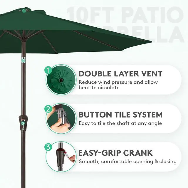 Alt view image 2 of 7 - JEAREY 10FT Outdoor Patio Umbrella Outdoor Table Umbrella with Push Button Tilt and Crank, Market Umbrella 8 Sturdy Ribs UV Protection Waterproof for Pool, Garden (Dark Green)