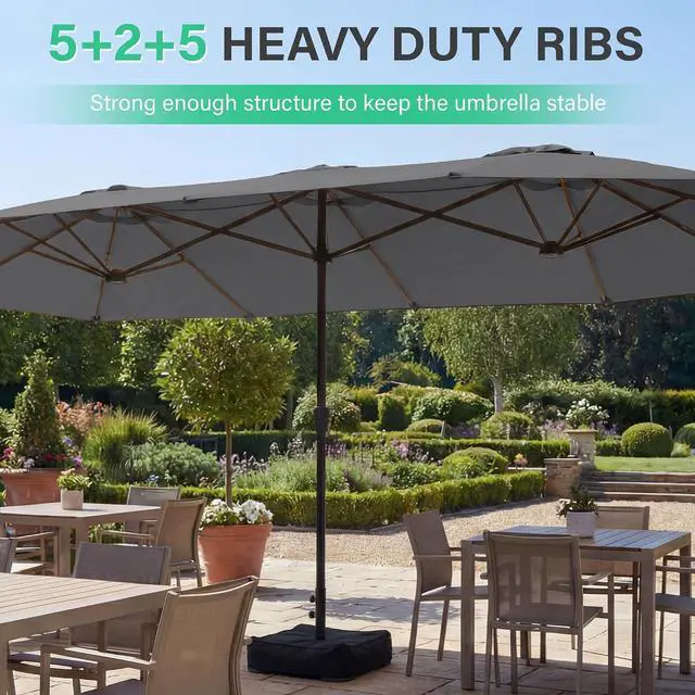 Alt view image 5 of 7 - JEAREY 15ft Large Patio Umbrella with Base, Outdoor Rectangle Umbrella Double-Sided Market Umbrella with Stand for Pool, Deck, Backyard and Garden, Gray