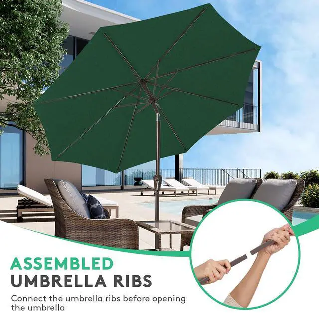 Alt view image 4 of 7 - JEAREY 10FT Outdoor Patio Umbrella Outdoor Table Umbrella with Push Button Tilt and Crank, Market Umbrella 8 Sturdy Ribs UV Protection Waterproof for Pool, Garden (Dark Green)