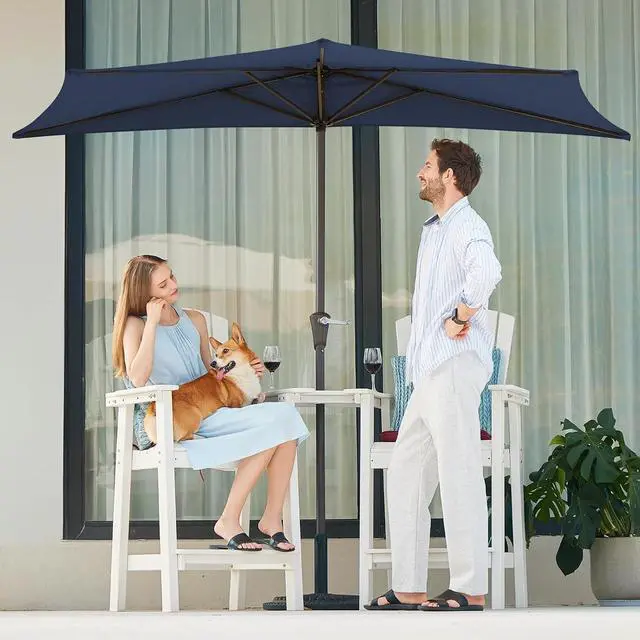Alt view image 4 of 7 - JEAREY 9ft Half Umbrella Outdoor Patio Umbrella Market Umbrella with Crank, 1/2 Round Wall Umbrella 5 Sturdy Ribs UV Protection for Pool Garden Balcony Deck, Purplish Blue