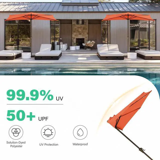 Alt view image 6 of 7 - JEAREY 9ft Half Umbrella Outdoor Patio Umbrella Market Umbrellas with Crank, 1/2 Round Wall Umbrella 5 Sturdy Ribs UV Protection for Pool Garden Balcony Deck, Orange