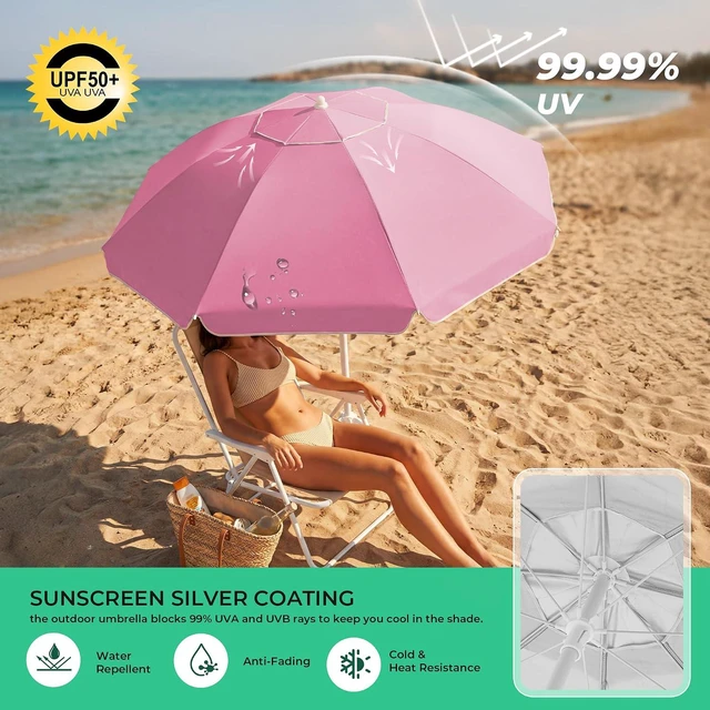 Alt view image 7 of 7 - JEAREY 6.5ft Sun Shade Umbrellas, Portable Umbrella with Stand, Lightweight Sun Protection Free Standing Sport Umbrella for Outdoor Sports, Camping, Fishing, Patio, Beach, Sakura Pink