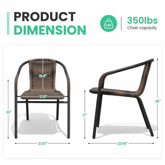 Alt view image 3 of 7 - JEAREY Outdoor Dining Chairs Set of 4, Stackable Rattan Patio Chairs, Brown | 4 stackable rattan chairs with powder-coated frame for patio, deck, garden and restaurant seating