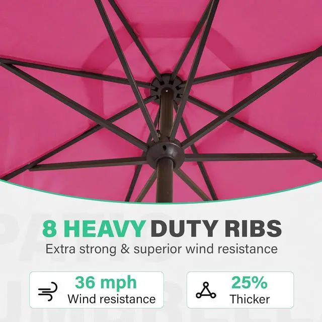 Alt view image 4 of 7 - JEAREY 9' Outdoor Patio Umbrellas, Market Umbrella, Rose Pink | 8 Sturdy Ribs, Tilt & Crank lift, Vented Canopy, Ideal for Garden, Deck, Backyard, Pool
