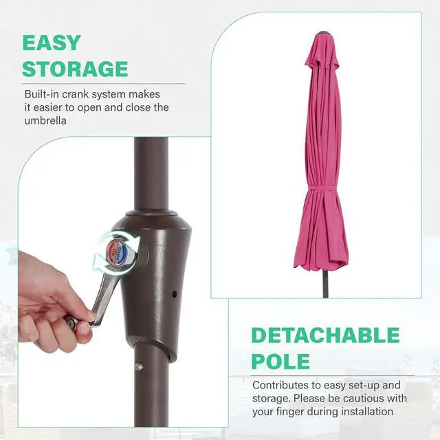 Alt view image 5 of 7 - JEAREY 9' Outdoor Patio Umbrellas, Market Umbrella, Rose Pink | 8 Sturdy Ribs, Tilt & Crank lift, Vented Canopy, Ideal for Garden, Deck, Backyard, Pool
