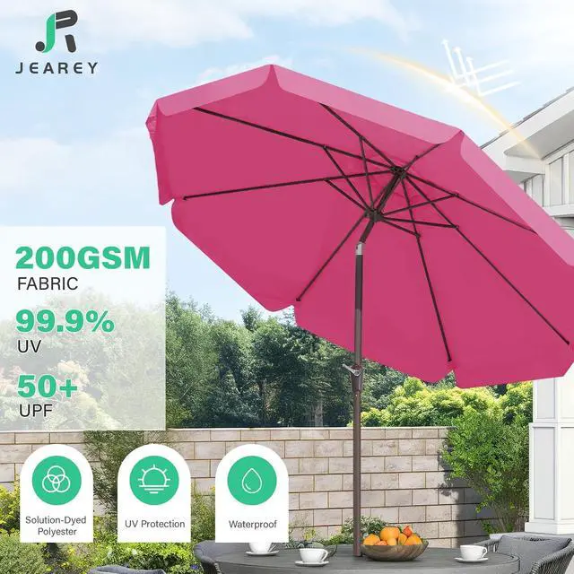 Alt view image 6 of 7 - JEAREY 9' Outdoor Patio Umbrellas, Market Umbrella, Rose Pink | 8 Sturdy Ribs, Tilt & Crank lift, Vented Canopy, Ideal for Garden, Deck, Backyard, Pool