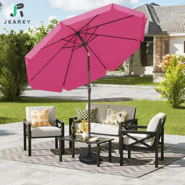 Alt view image 7 of 7 - JEAREY 9' Outdoor Patio Umbrellas, Market Umbrella, Rose Pink | 8 Sturdy Ribs, Tilt & Crank lift, Vented Canopy, Ideal for Garden, Deck, Backyard, Pool
