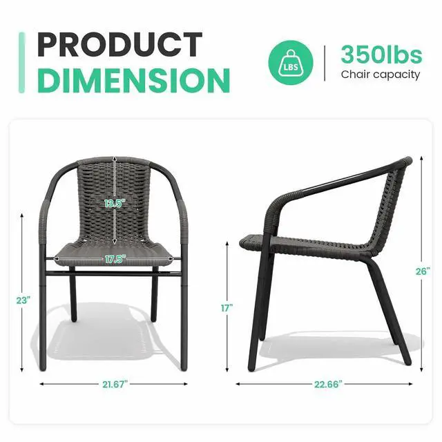 Alt view image 3 of 7 - JEAREY Outdoor Dining Chairs Set of 4, Stackable Rattan Patio Chairs, Gray | 4 stackable rattan chairs with powder-coated frame for patio, deck, garden and restaurant seating
