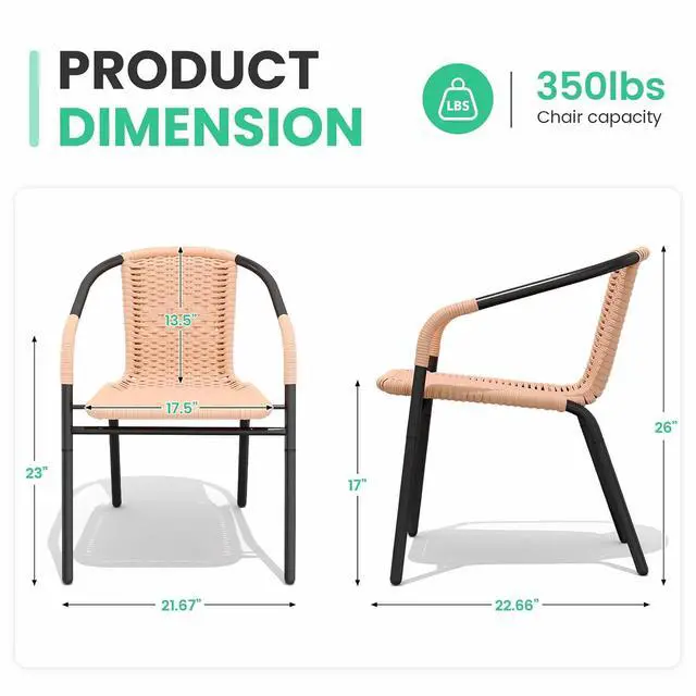 Alt view image 3 of 7 - JEAREY Outdoor Dining Chairs Set of 4, Stackable Rattan Patio Chairs, Beige | 4 stackable rattan chairs with powder-coated frame for patio, deck, garden and restaurant seating