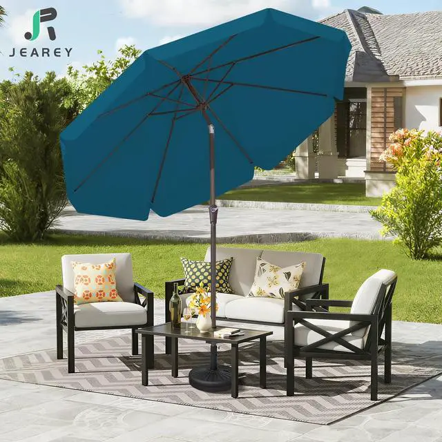 Alt view image 4 of 7 - JEAREY 9' Outdoor Patio Umbrellas, Market Umbrella, Cerulean | 8 Sturdy Ribs, Tilt & Crank lift, Vented Canopy, Ideal for Garden, Deck, Backyard, Pool