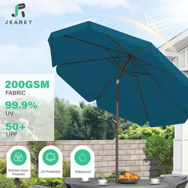 Alt view image 5 of 7 - JEAREY 9' Outdoor Patio Umbrellas, Market Umbrella, Cerulean | 8 Sturdy Ribs, Tilt & Crank lift, Vented Canopy, Ideal for Garden, Deck, Backyard, Pool