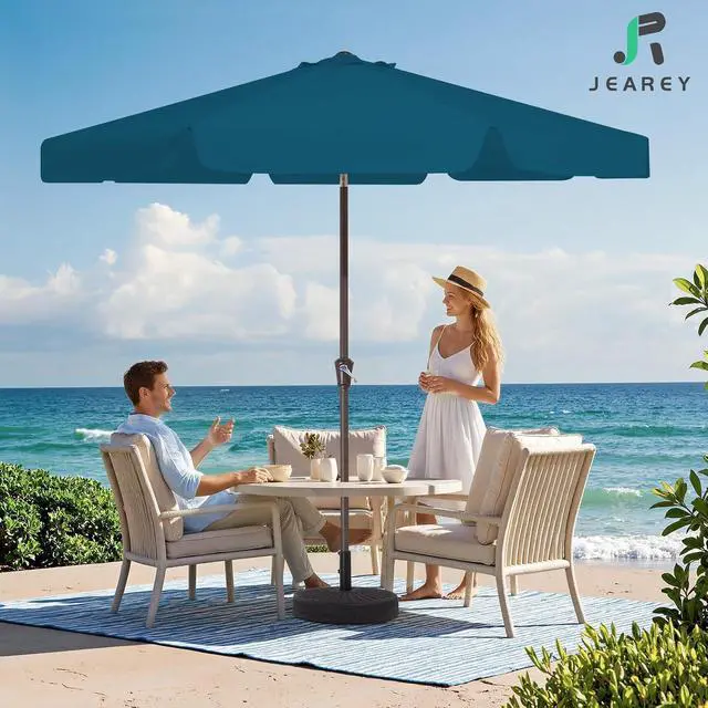 Alt view image 2 of 7 - JEAREY 9' Outdoor Patio Umbrellas, Market Umbrella, Cerulean | 8 Sturdy Ribs, Tilt & Crank lift, Vented Canopy, Ideal for Garden, Deck, Backyard, Pool