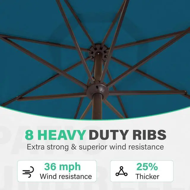 Alt view image 7 of 7 - JEAREY 9' Outdoor Patio Umbrellas, Market Umbrella, Cerulean | 8 Sturdy Ribs, Tilt & Crank lift, Vented Canopy, Ideal for Garden, Deck, Backyard, Pool