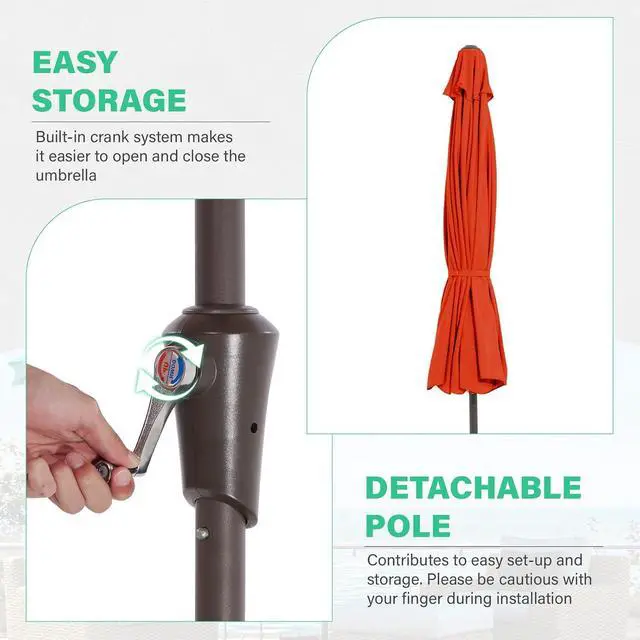 Alt view image 5 of 7 - JEAREY 9' Outdoor Patio Umbrellas, Market Umbrella, Orange | 8 Sturdy Ribs, Tilt & Crank lift, Vented Canopy, Ideal for Garden, Deck, Backyard, Pool