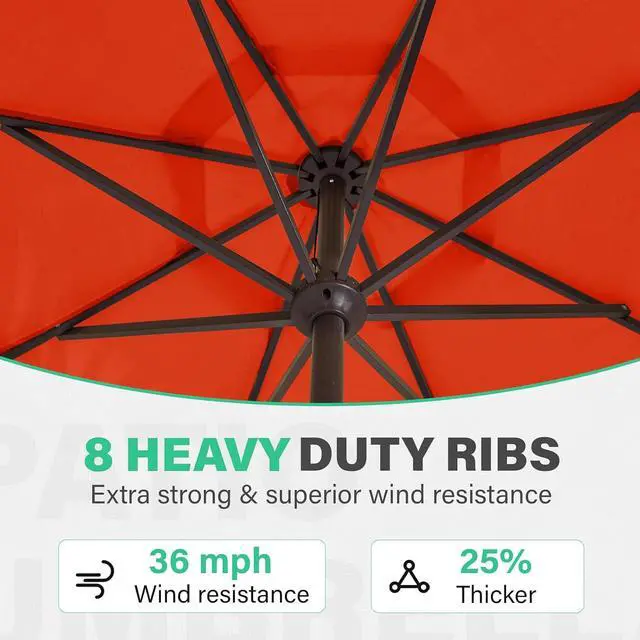 Alt view image 4 of 7 - JEAREY 9' Outdoor Patio Umbrellas, Market Umbrella, Orange | 8 Sturdy Ribs, Tilt & Crank lift, Vented Canopy, Ideal for Garden, Deck, Backyard, Pool