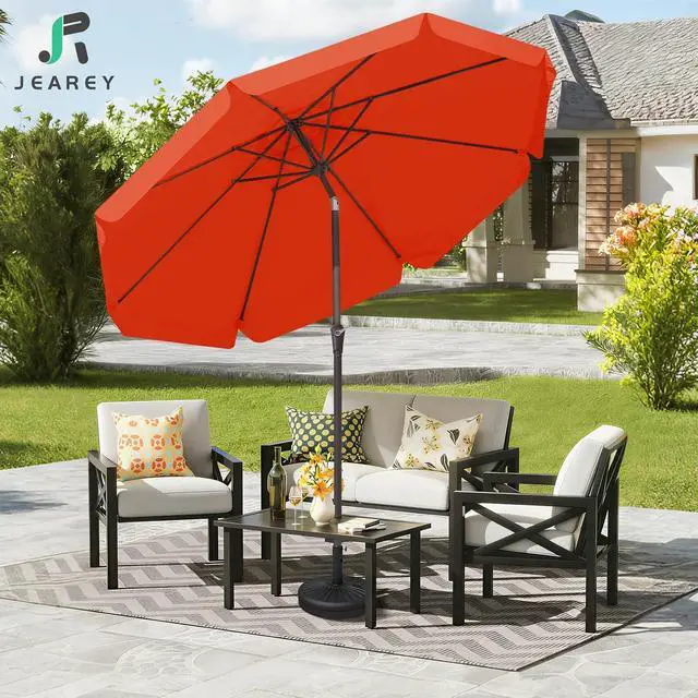 Alt view image 7 of 7 - JEAREY 9' Outdoor Patio Umbrellas, Market Umbrella, Orange | 8 Sturdy Ribs, Tilt & Crank lift, Vented Canopy, Ideal for Garden, Deck, Backyard, Pool
