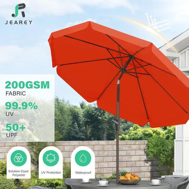 Alt view image 6 of 7 - JEAREY 9' Outdoor Patio Umbrellas, Market Umbrella, Orange | 8 Sturdy Ribs, Tilt & Crank lift, Vented Canopy, Ideal for Garden, Deck, Backyard, Pool