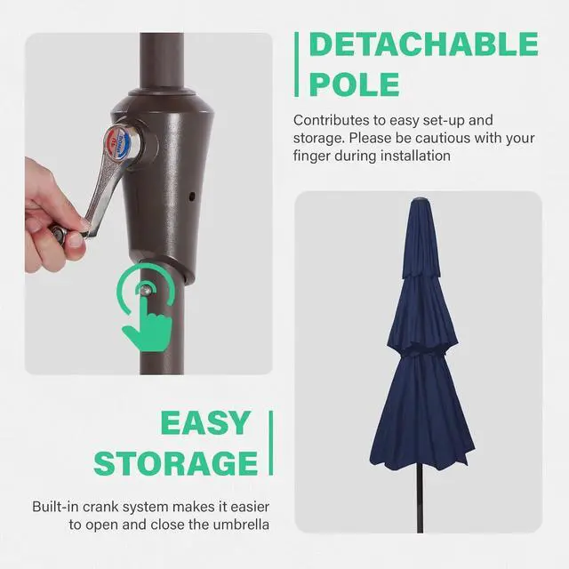 Alt view image 5 of 7 - JEAREY 3 Tiers 9 FT Patio Umbrellas Outdoor Table Umbrella with Push Button Market Umbrella 8 Sturdy Ribs UV Protection Waterproof for Garden,Navy