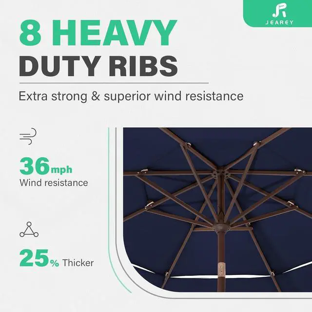 Alt view image 4 of 7 - JEAREY 3 Tiers 9 FT Patio Umbrellas Outdoor Table Umbrella with Push Button Market Umbrella 8 Sturdy Ribs UV Protection Waterproof for Garden,Navy