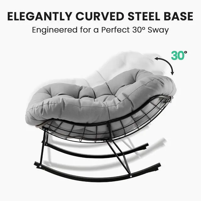 Alt view image 7 of 7 - JEAREY Papasan Rocking Chair, Outdoor Oversized Egg Chair, Grey | Oversized papasan rocking chair with thick cushion and smooth rocker base for porch, patio, bedroom, living room