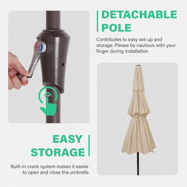 Alt view image 6 of 7 - JEAREY 3 Tiers 9 FT Patio Umbrellas Outdoor Table Umbrella with Push Button Market Umbrella 8 Sturdy Ribs UV Protection Waterproof for Garden,Beige