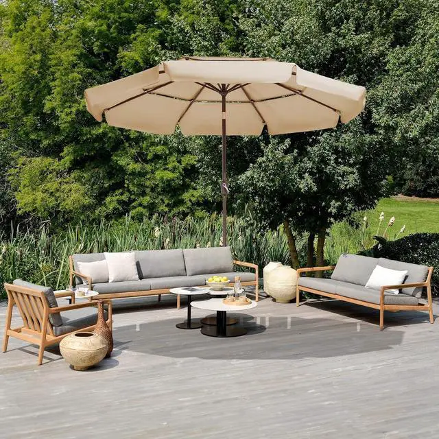 Alt view image 7 of 7 - JEAREY 3 Tiers 9 FT Patio Umbrellas Outdoor Table Umbrella with Push Button Market Umbrella 8 Sturdy Ribs UV Protection Waterproof for Garden,Beige