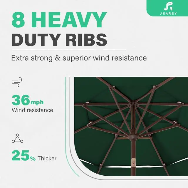 Alt view image 4 of 7 - JEAREY 3 Tiers 9 FT Patio Umbrellas Outdoor Table Umbrella with Push Button Market Umbrella 8 Sturdy Ribs UV Protection Waterproof for Garden,Dark Green