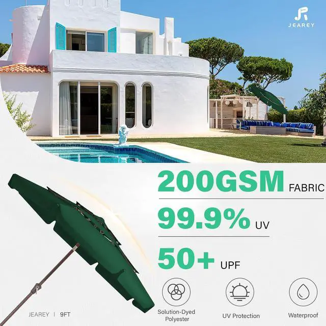 Alt view image 7 of 7 - JEAREY 3 Tiers 9 FT Patio Umbrellas Outdoor Table Umbrella with Push Button Market Umbrella 8 Sturdy Ribs UV Protection Waterproof for Garden,Dark Green