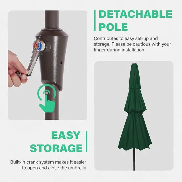 Alt view image 5 of 7 - JEAREY 3 Tiers 9 FT Patio Umbrellas Outdoor Table Umbrella with Push Button Market Umbrella 8 Sturdy Ribs UV Protection Waterproof for Garden,Dark Green