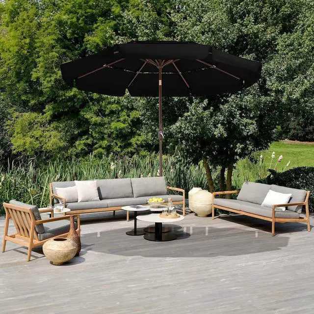 Alt view image 2 of 7 - JEAREY 3 Tiers 9 FT Patio Umbrellas Outdoor Table Umbrella with Push Button Market Umbrella 8 Sturdy Ribs UV Protection Waterproof for Garden,Black