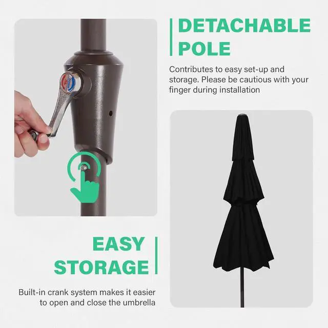 Alt view image 5 of 7 - JEAREY 3 Tiers 9 FT Patio Umbrellas Outdoor Table Umbrella with Push Button Market Umbrella 8 Sturdy Ribs UV Protection Waterproof for Garden,Black